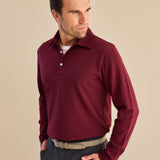 Polohemd Langarm Piqué Bordeaux