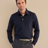 Polohemd Langarm Piqué Navy