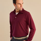 Polohemd Langarm Piqué Bordeaux