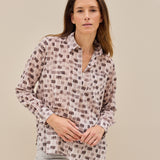 Lamina Seidenstretchbluse Check Braun