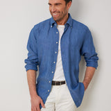 Classic Fit Blau Button Down Leinenhemd