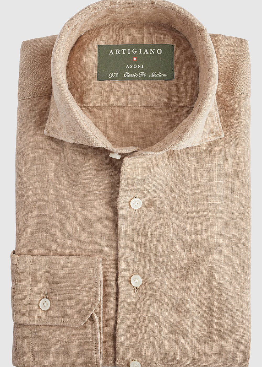 Classic Fit Leinenhemd Beige