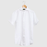 Classic Fit Kurzarm Leinenhemd Weiss